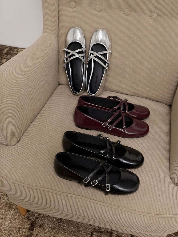 Mary Jane flats with triple straps, perfect for dressing up.