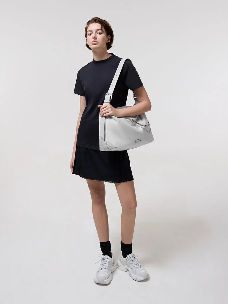ライトグレーのナイロン チェーンリンク スラウチー ショルダーバッグ – CHARLES & KEITH