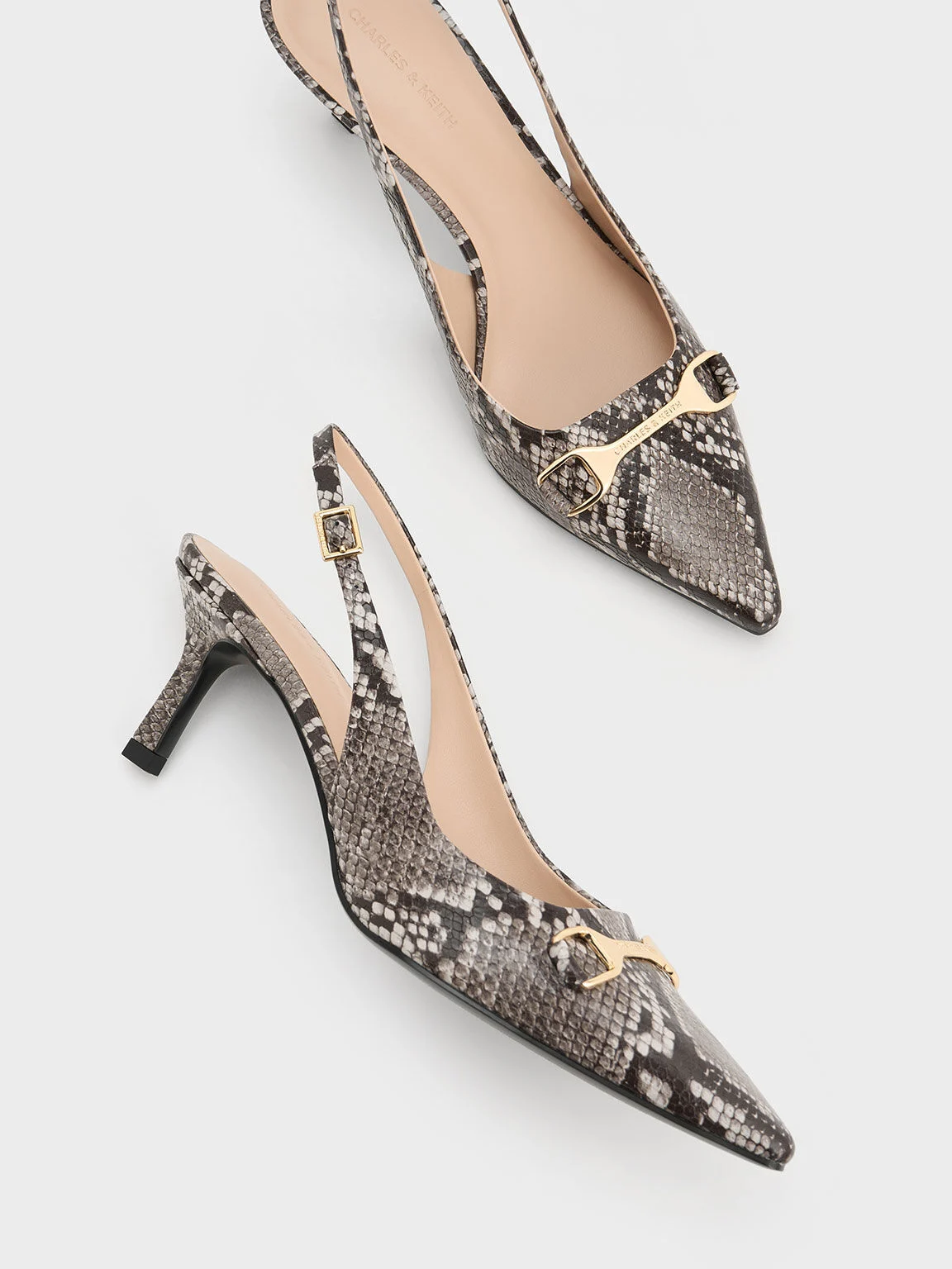 ホースビット ポインテッドトゥスリングバックパンプス - アニマルプリントナチュラル - CHARLES & KEITH