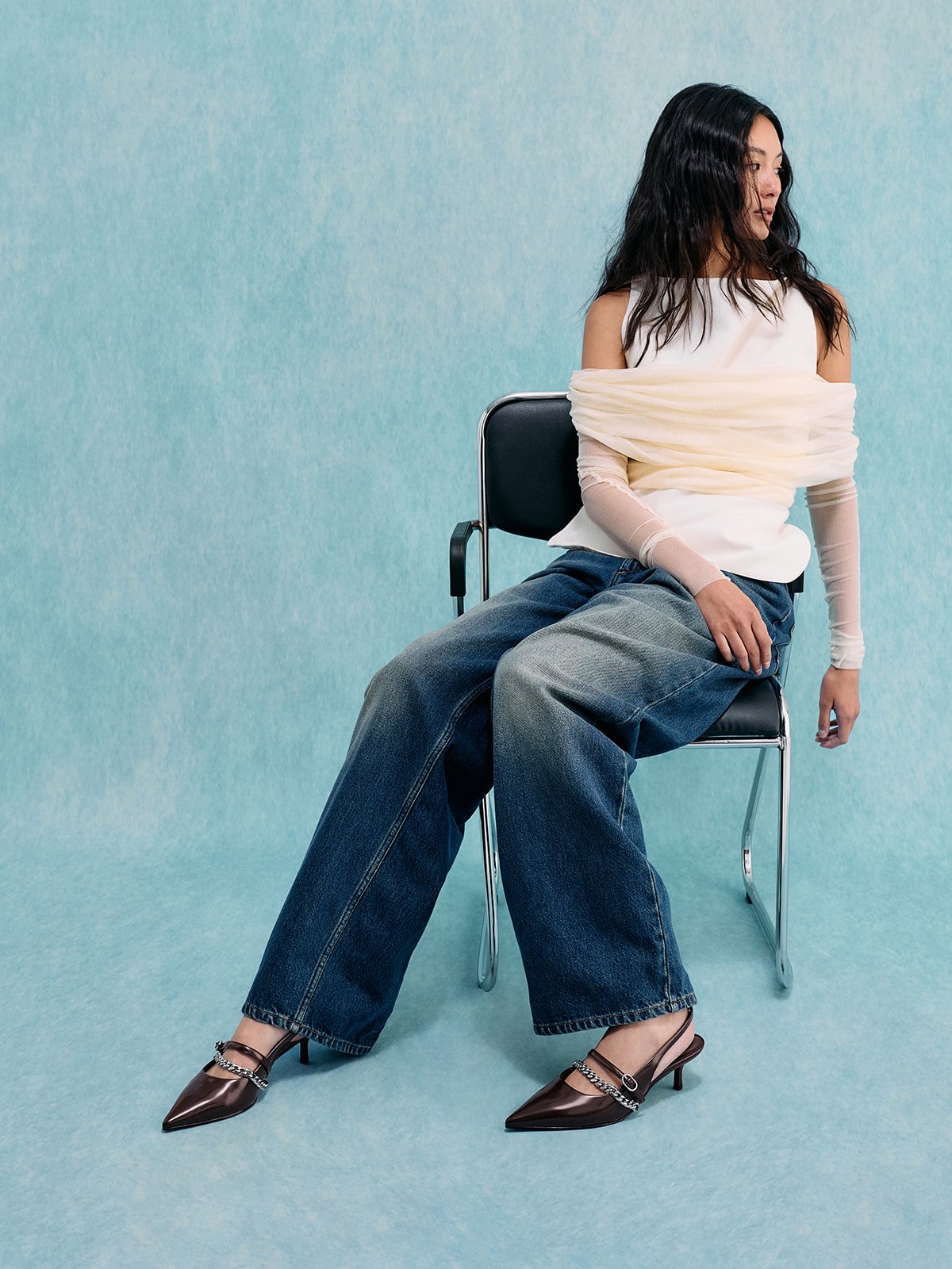 Georgie ジョージー チェーンスリングバック キトゥンヒール - CHARLES & KEITH