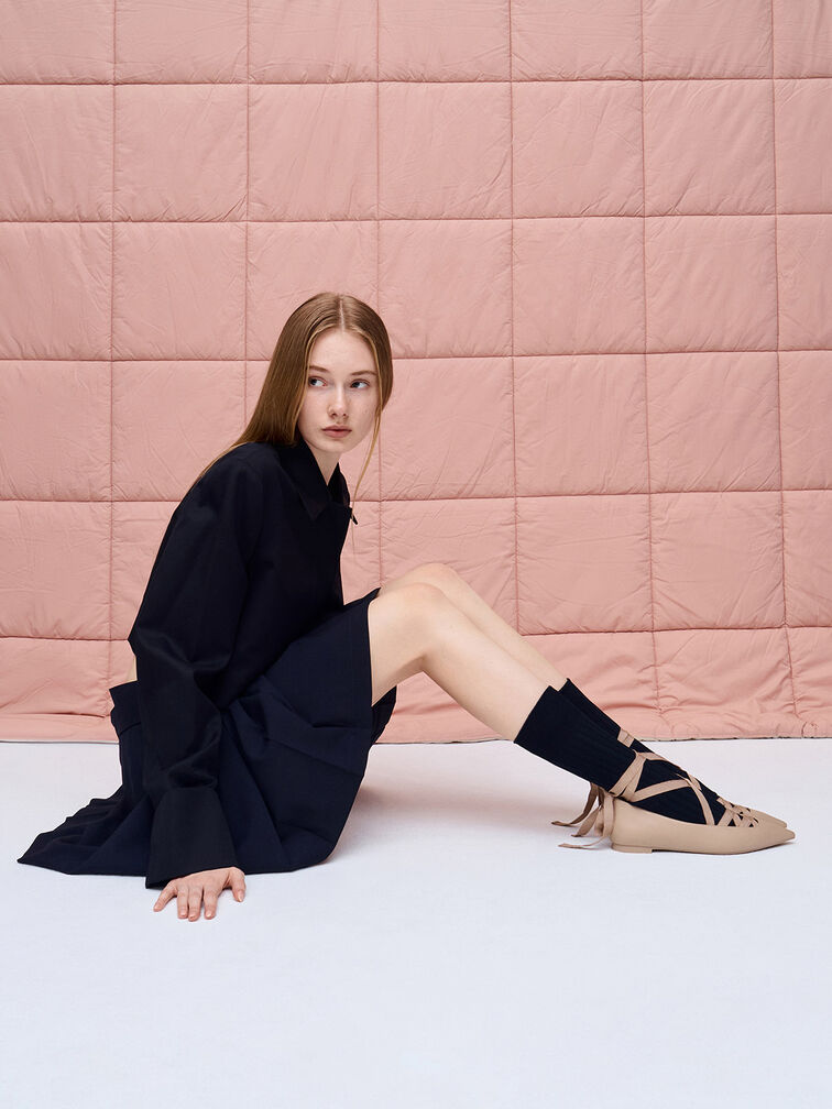 Low ballet flats pairs beautifully with a short dress