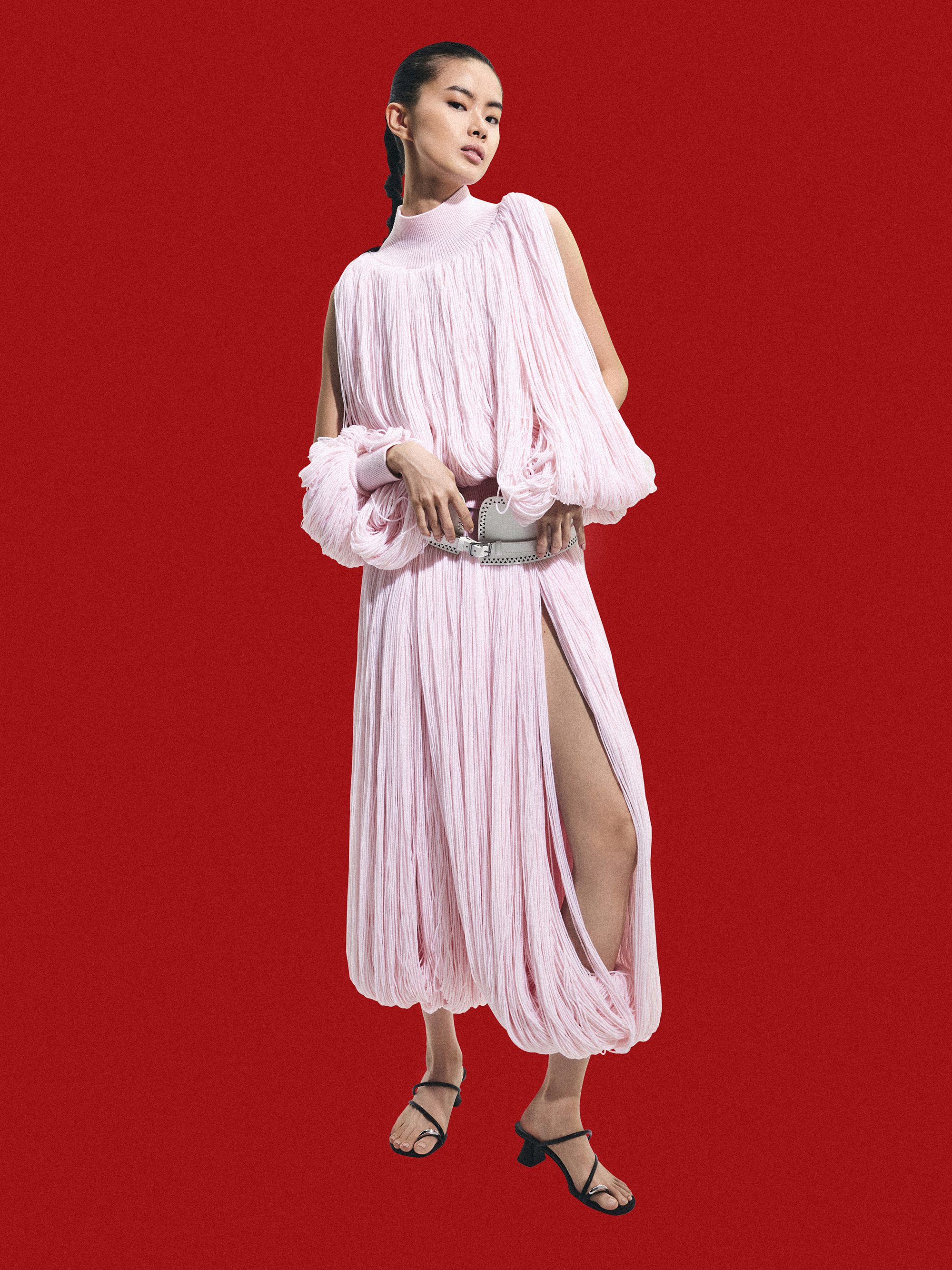 Raina レイナ メタリックアクセント ストラッピートゥリングヒールサンダル, ブラック, hi-res