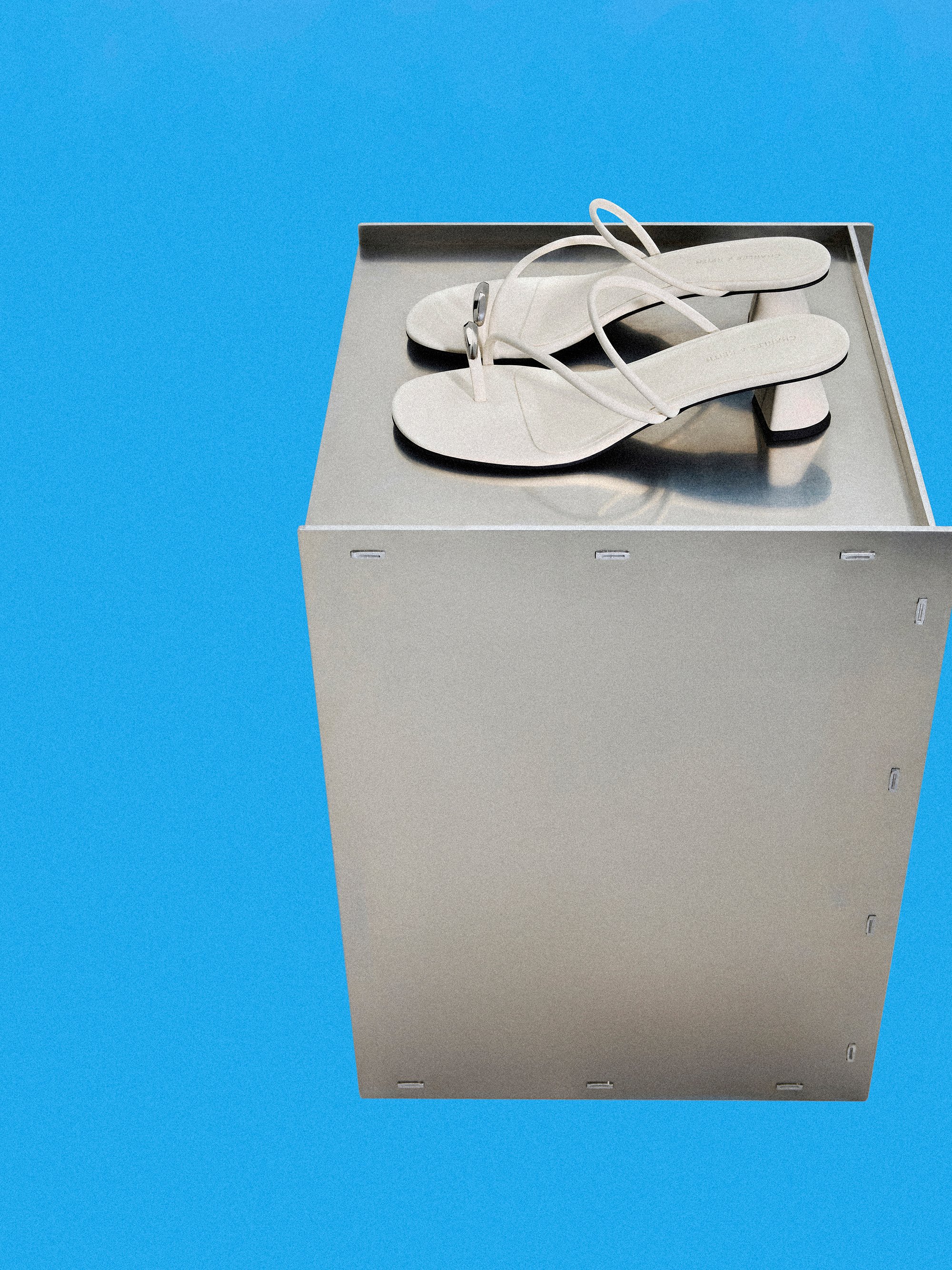 メタリックアクセント ストラッピートゥリングヒールサンダル, チョーク, hi-res