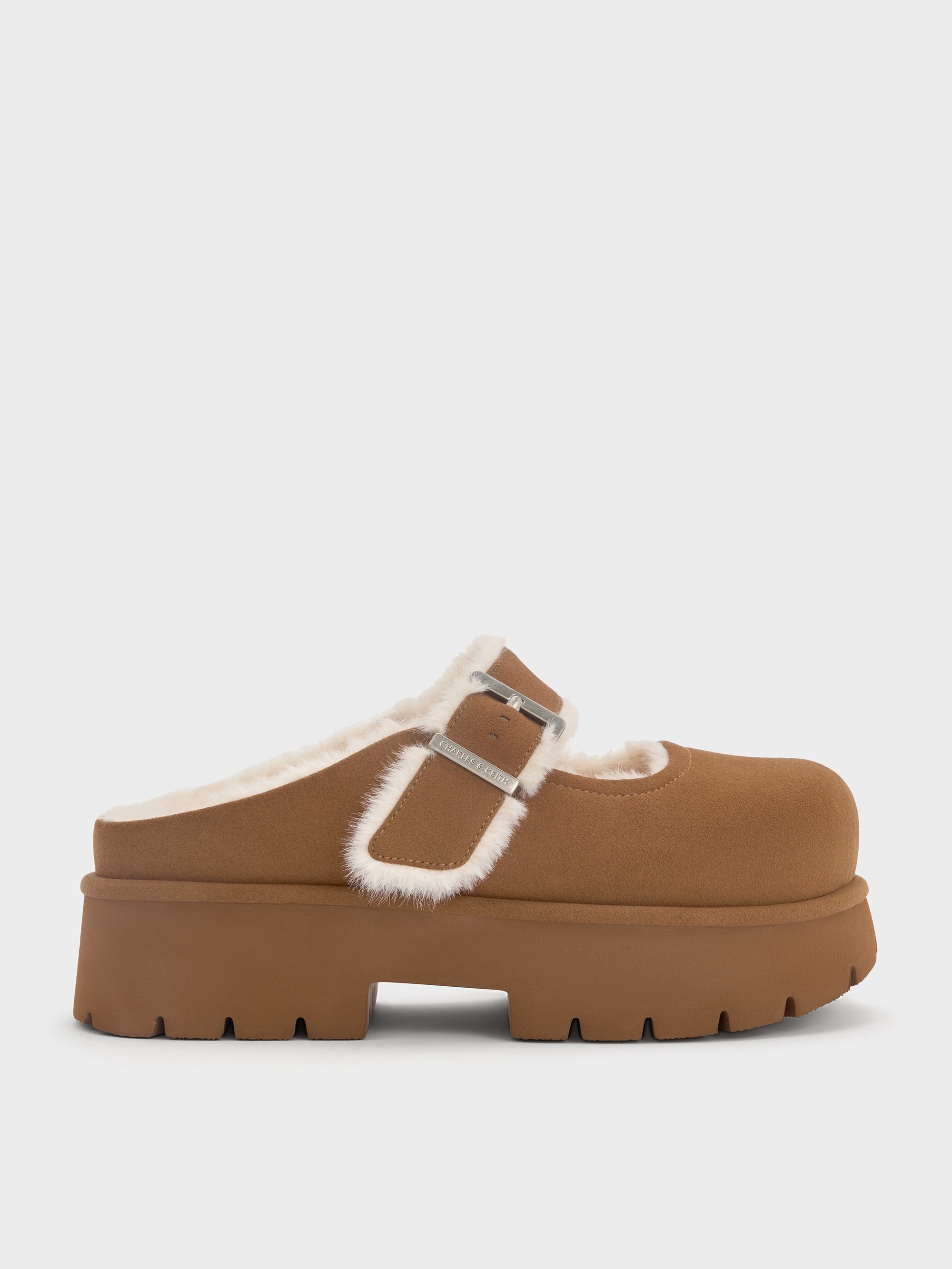 あ*様 Bergen ベルゲン CHARLES&KEITH ムートン スリッポン Bergen ベルゲン テクスチャーファートリムバックルプラットフォーム