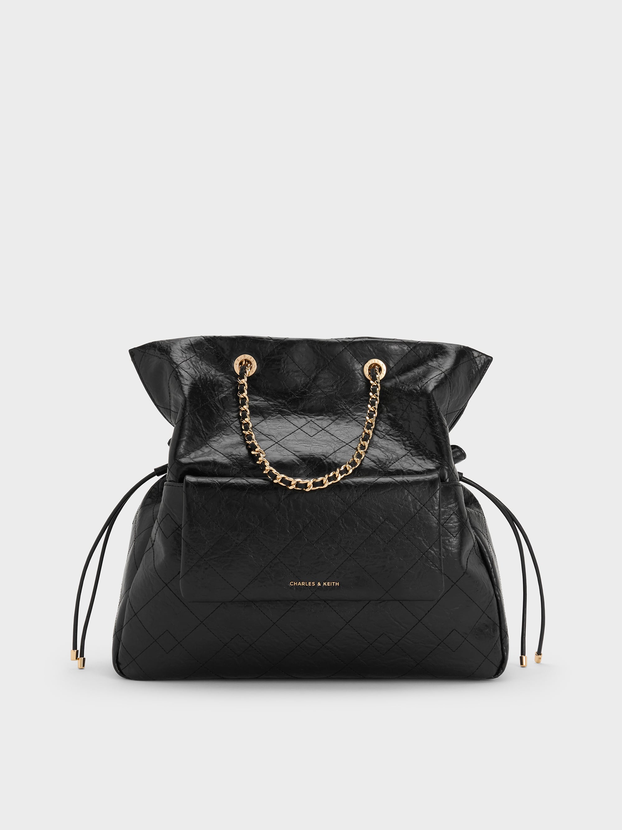 〈新品〉CHARLES &amp; KEITH Duo キルト2wayトートバック 黒 CHARLES ＆ KEITH（チャールズ&キース） トートバッグ Duo ドゥオ