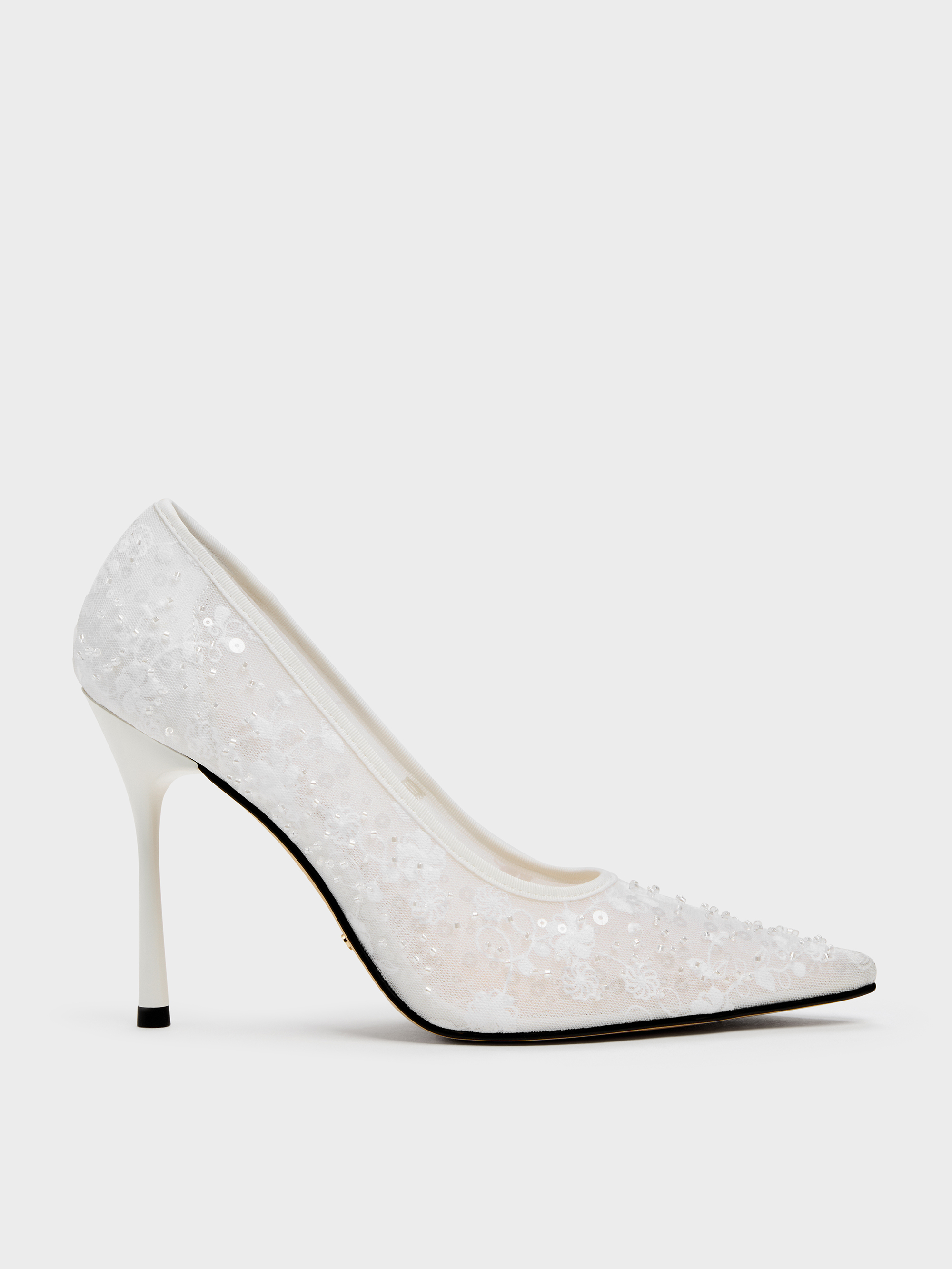 【美品・箱付き】CHARLES & KEITH KYRAパンプス ホワイト 37 Kyra キラー エンブロイダリーメッシュ スティレットパンプス