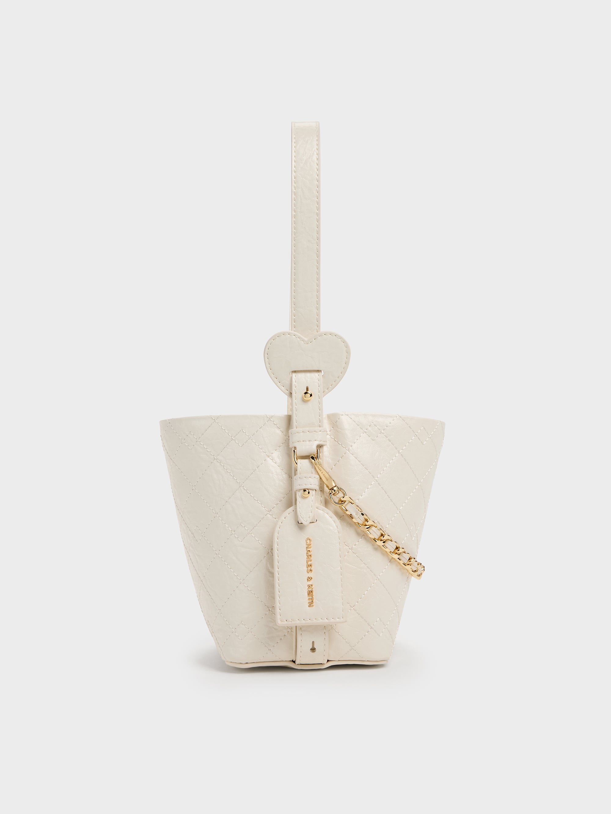 CHARLES&amp;KEITH ドゥオ チェーン バッグ  クリーム duo CHARLES & KEITH Duo ドゥオ ツーウェイフロントフラップバックパック